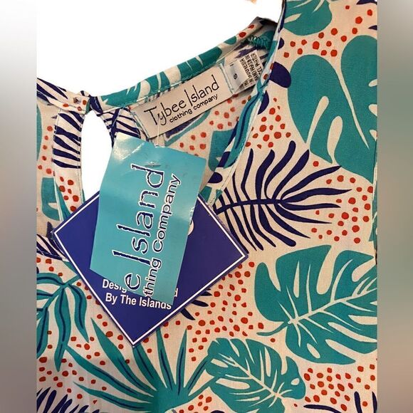 Tybee Island NWT Sz S Turquoise Blue Tropical Palm Tree Print Glowy Summer Dress - Picture 4 of 7